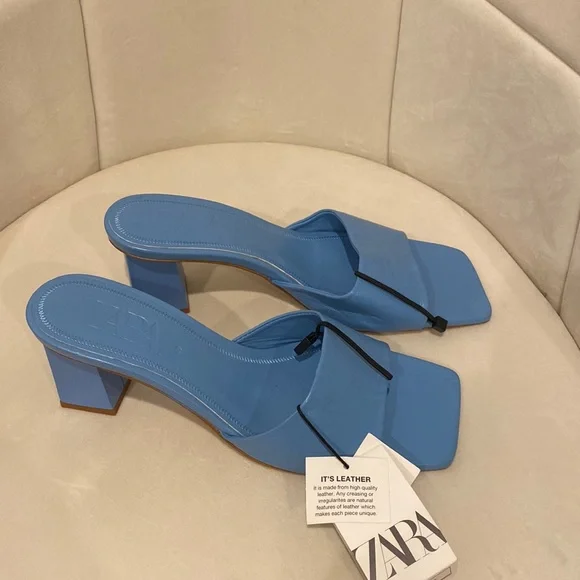 Zara blue leather heeled sandals - Picture 7 of 11